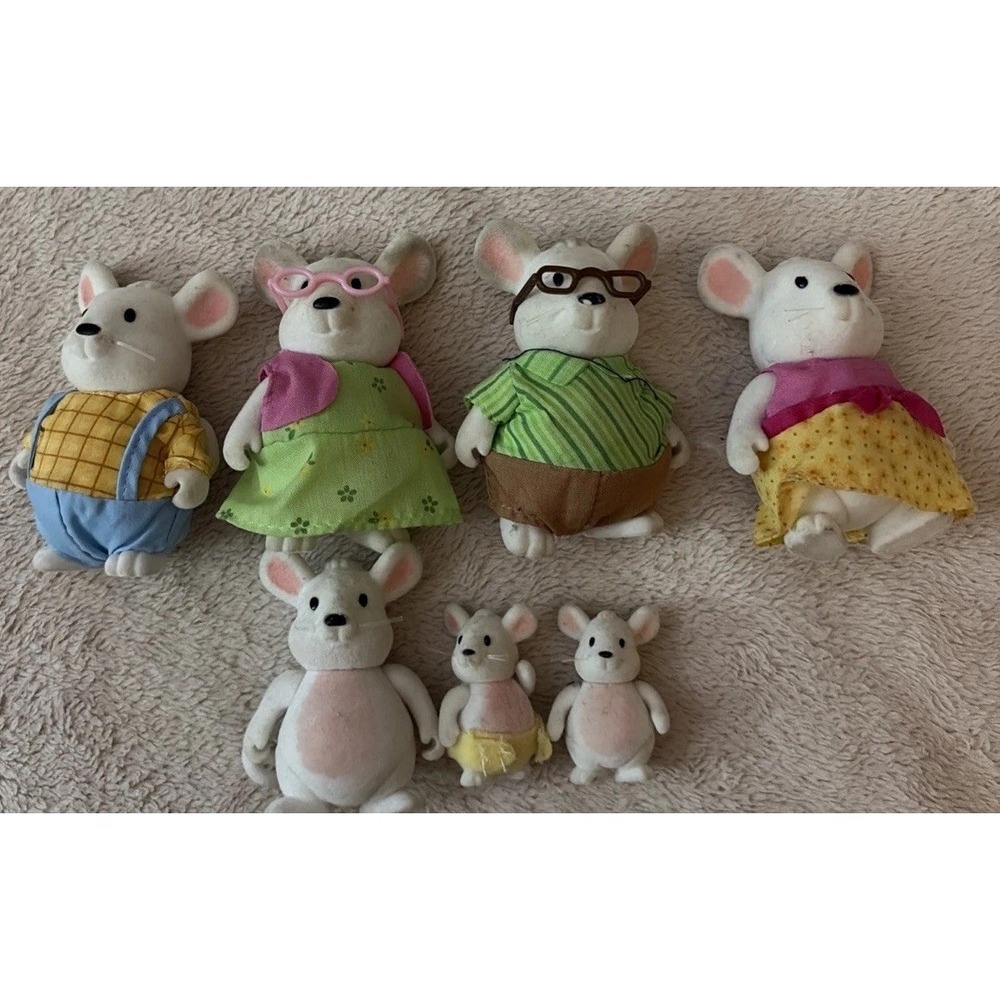 Lil Woodzeez Mice Mouse Family Flocked Animal Figures Lot of 7 Mom Dad Baby Mix